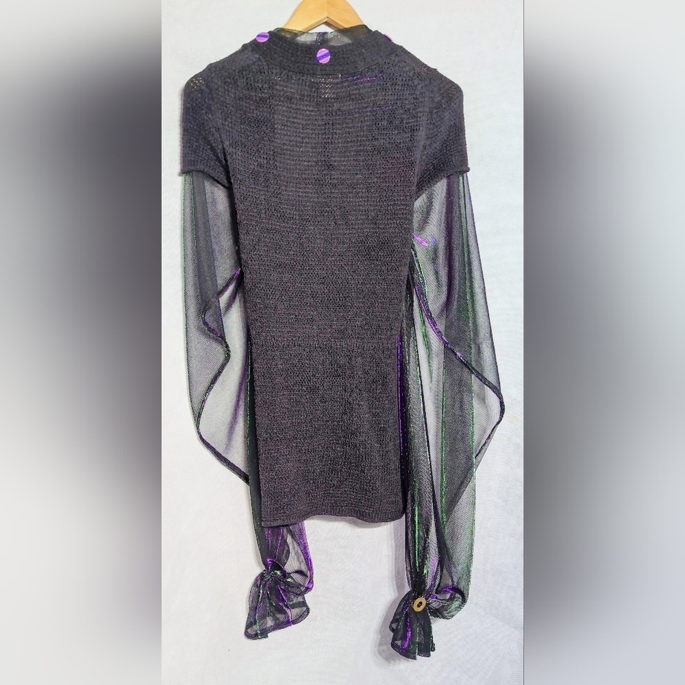 White Stag Sz M Elegant Sheer Harem Sleeve Sweater - Black Green and Purple - Picture 2 of 8